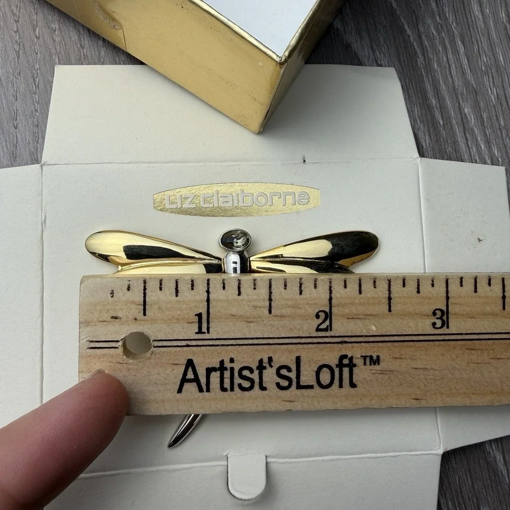 Vintage Liz Claiborne Dragonfly Brooch Two Tone Gold Silver Pin New